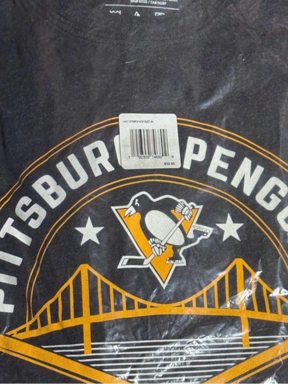 Pittsburgh Penguins Black Graphic Tee with Gold Logo Mens xl nwt